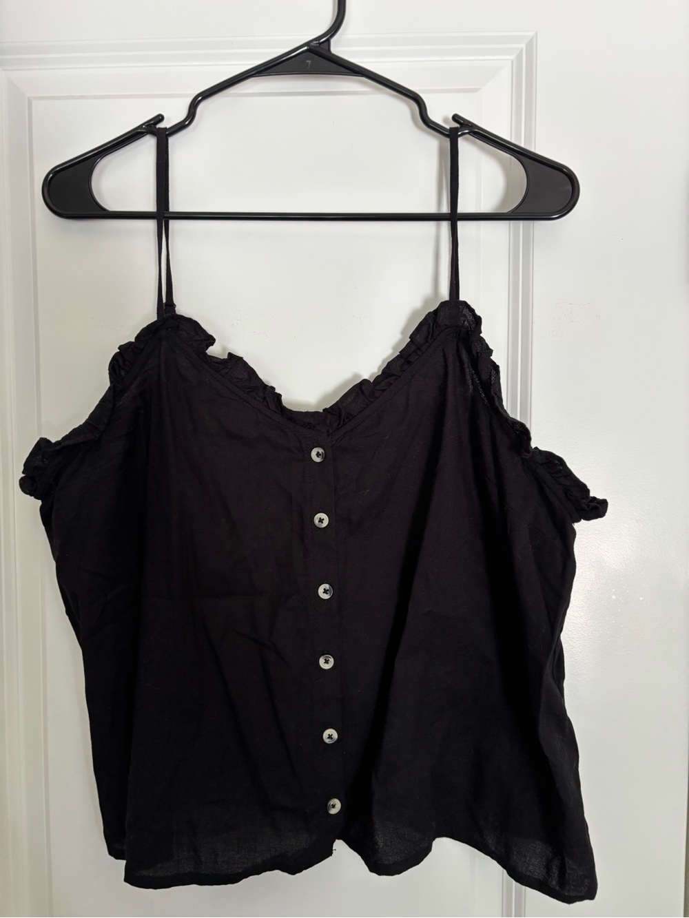a new day Black Ruffle-Trim Button-Front Camisole